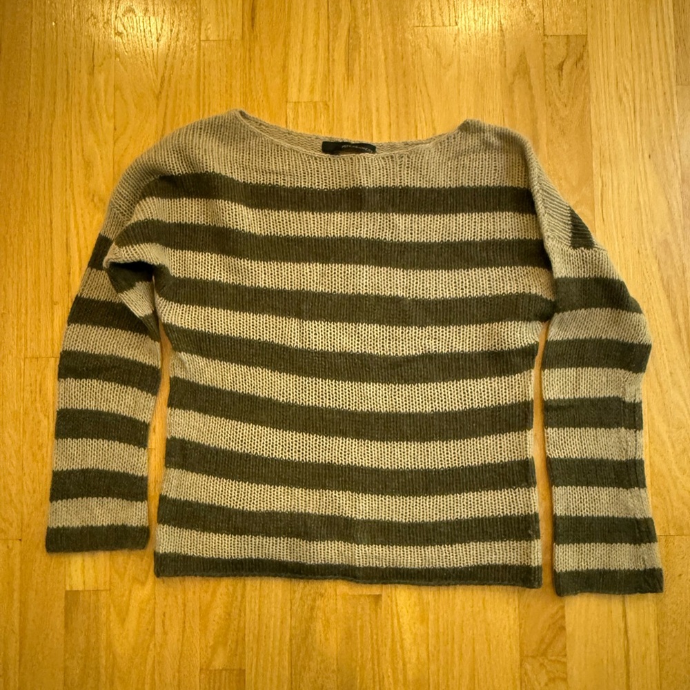 Striped Women's Sweater - Gray/Green  and Cream